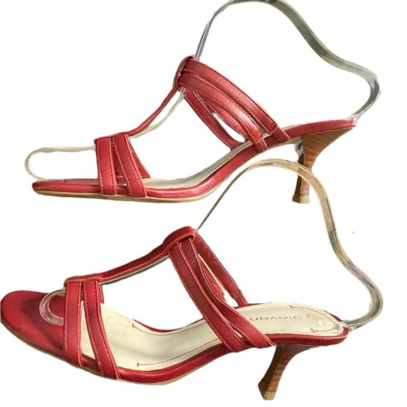 Vintage Y2K Giovanni Red Leather Kitten Heel Women's Mules Sandals Size 7 - Picture 3 of 8
